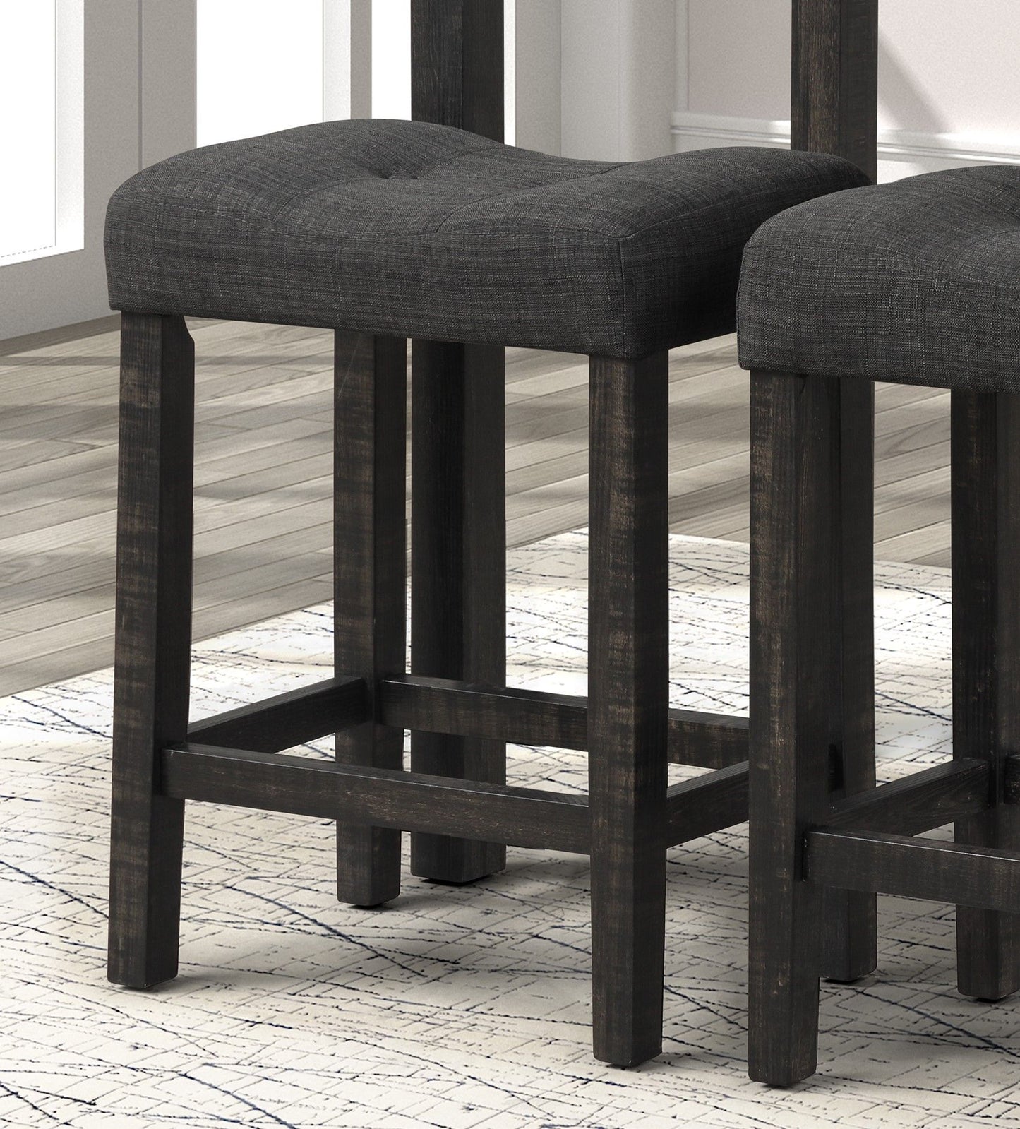 Sora Button Tufted Counter Height Saddle Stool, Set of 2, Gray image 4