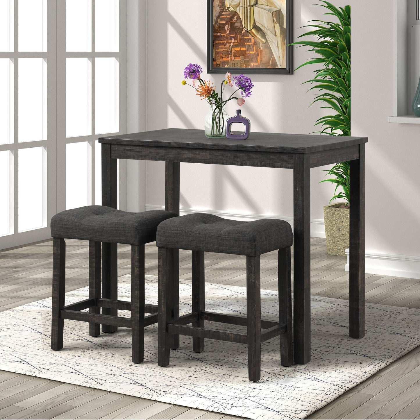 Sora Button Tufted Counter Height Saddle Stool, Set of 2, Gray image 3