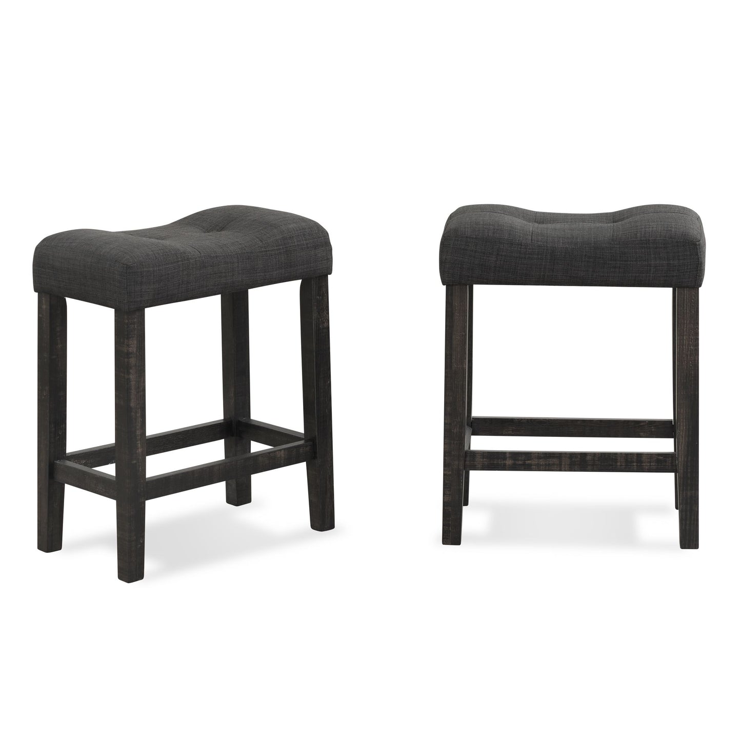 Sora Button Tufted Counter Height Saddle Stool, Set of 2, Gray image 1