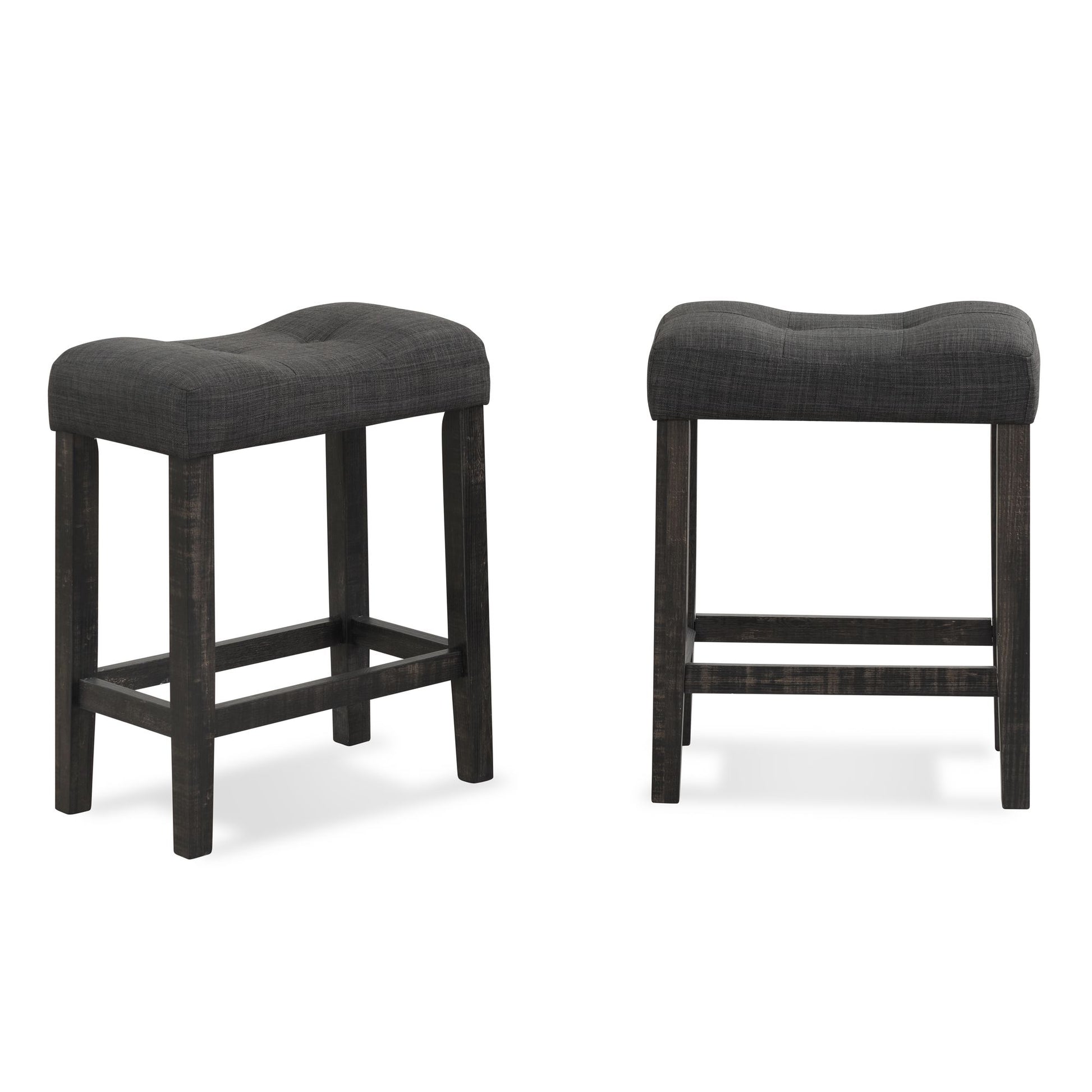 Sora Button Tufted Counter Height Saddle Stool, Set of 2, Gray image 1