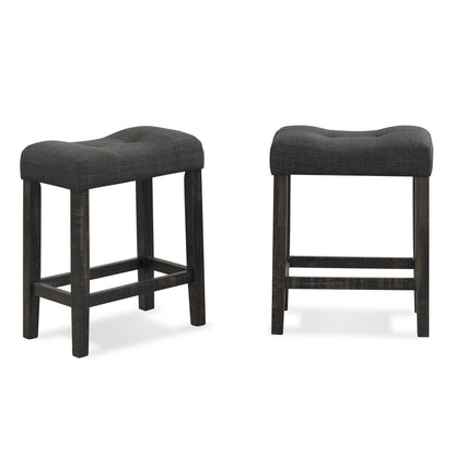 Sora Button Tufted Counter Height Saddle Stool, Set of 2, Gray image 1