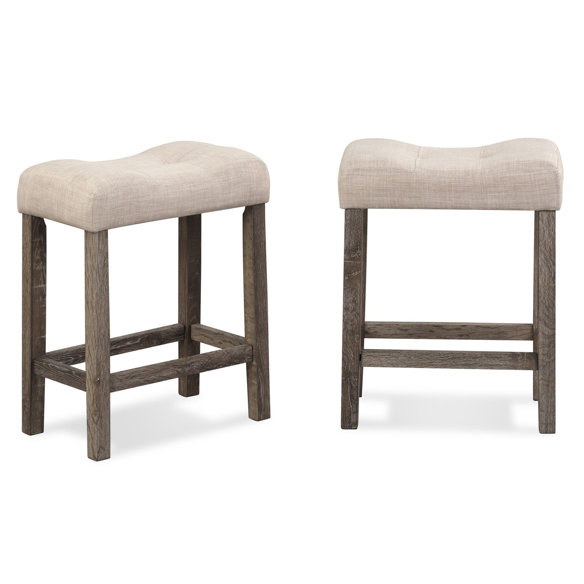 Sora Button Tufted Counter Height Saddle Stool, Set of 2, Taupe image 1