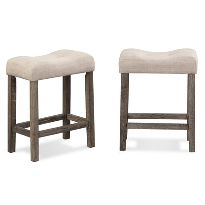 Sora Button Tufted Counter Height Saddle Stool, Set of 2, Taupe image 1