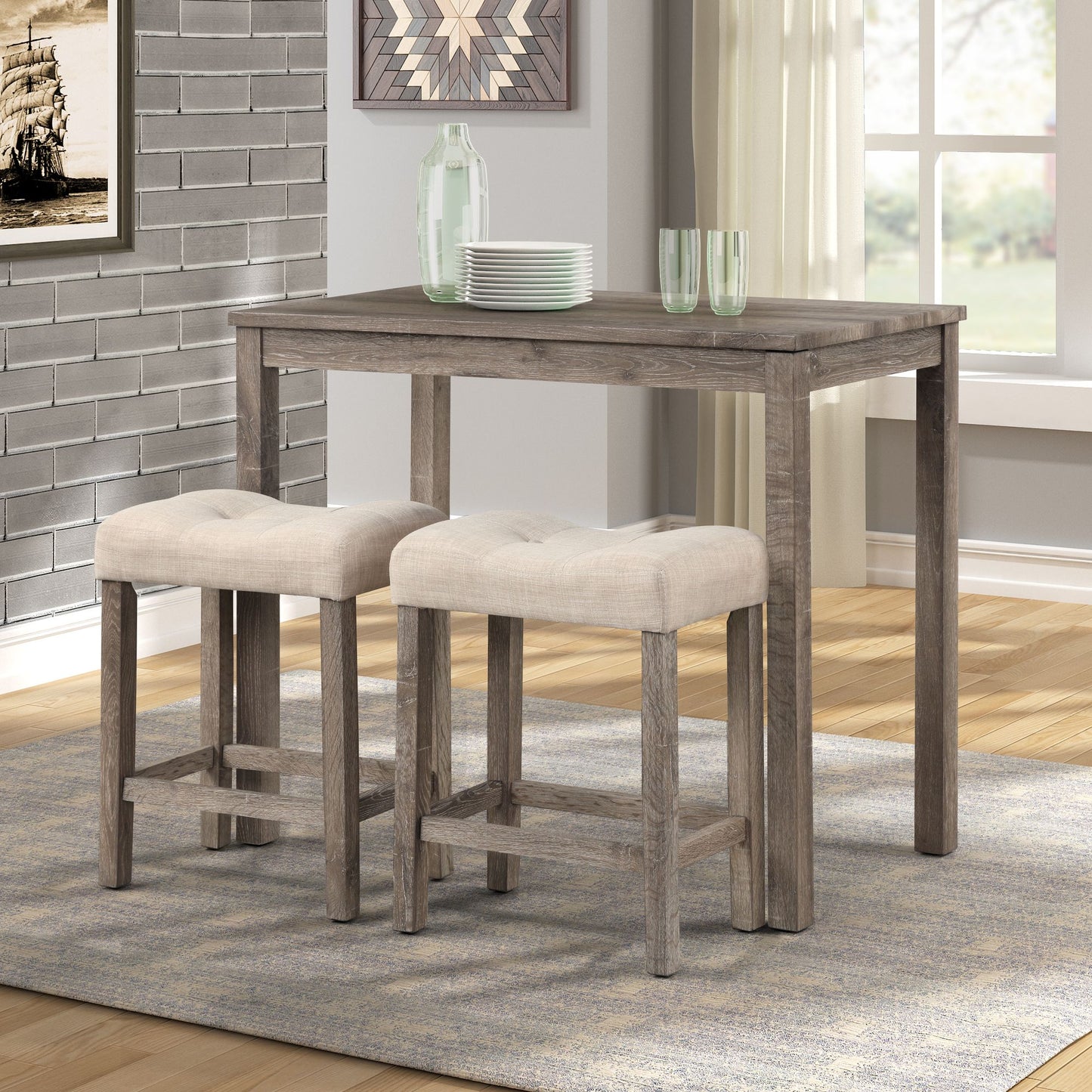 Sora Button Tufted Counter Height Saddle Stool, Set of 2, Taupe image 3
