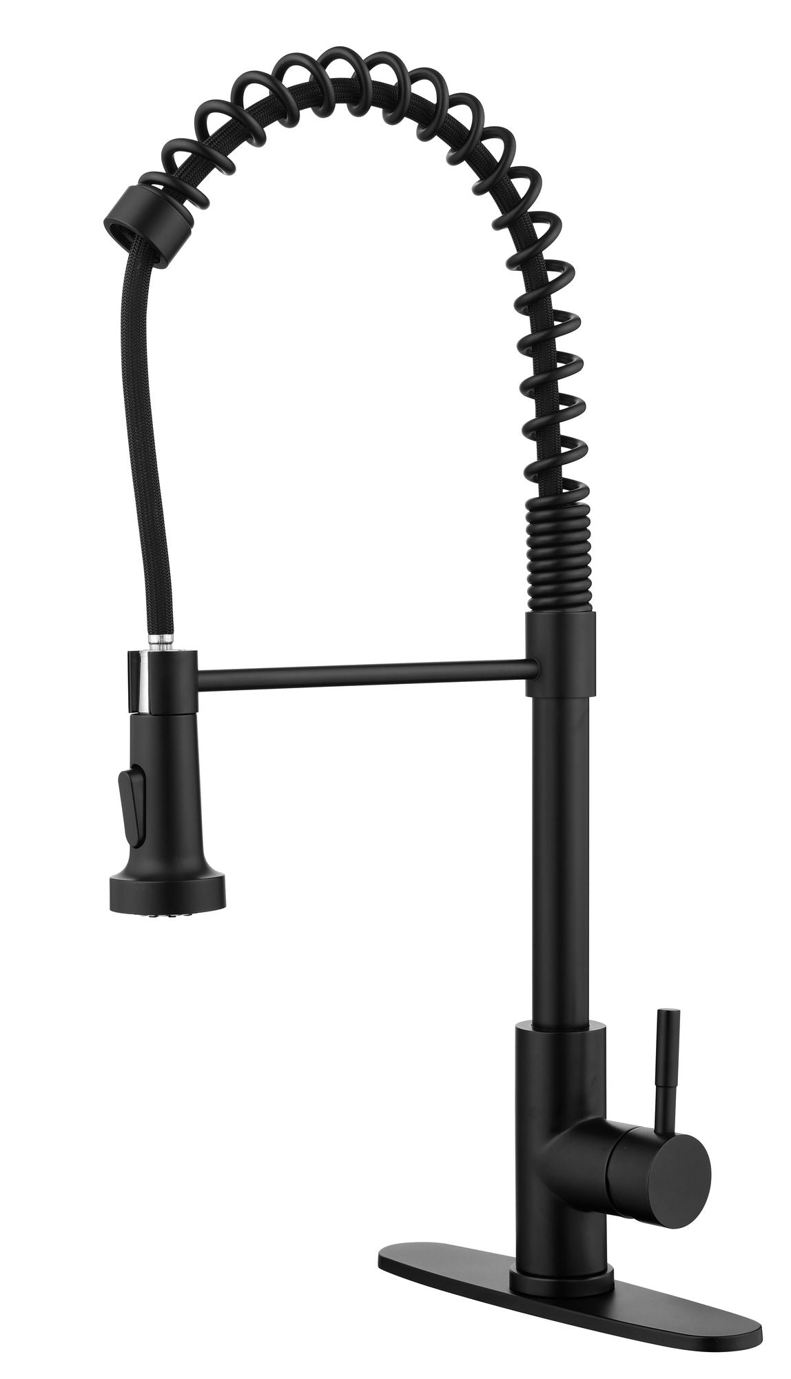 Spring kitchen faucet with pull-out sprayer, stainless steel single handle single hole kitchen sink faucet image 1