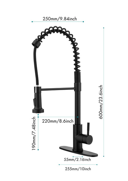 Spring kitchen faucet with pull-out sprayer, stainless steel single handle single hole kitchen sink faucet image 15