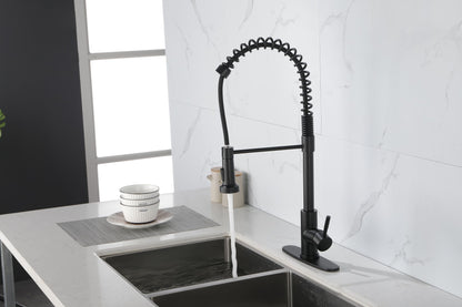 Spring kitchen faucet with pull-out sprayer, stainless steel single handle single hole kitchen sink faucet image 8