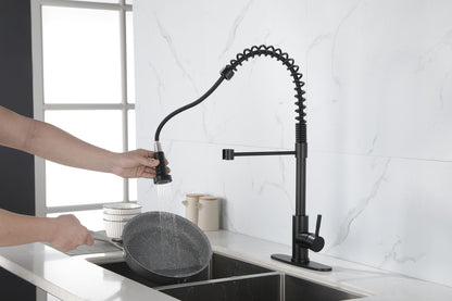 Spring kitchen faucet with pull-out sprayer, stainless steel single handle single hole kitchen sink faucet image 5