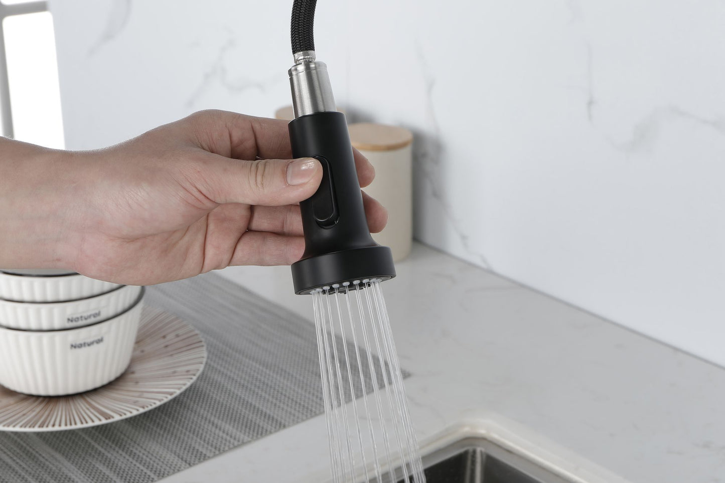 Spring kitchen faucet with pull-out sprayer, stainless steel single handle single hole kitchen sink faucet image 11