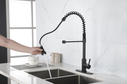 Spring kitchen faucet with pull-out sprayer, stainless steel single handle single hole kitchen sink faucet image 3