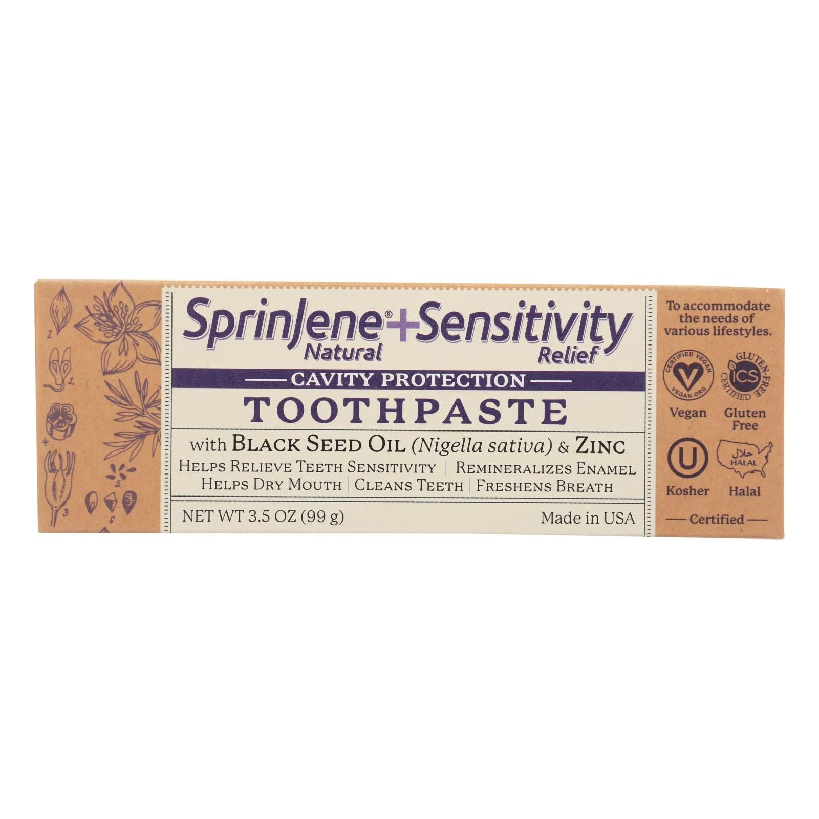 Sprinjene Natural Toothpaste - Sensative - Flouride - 3.5 Oz image 1