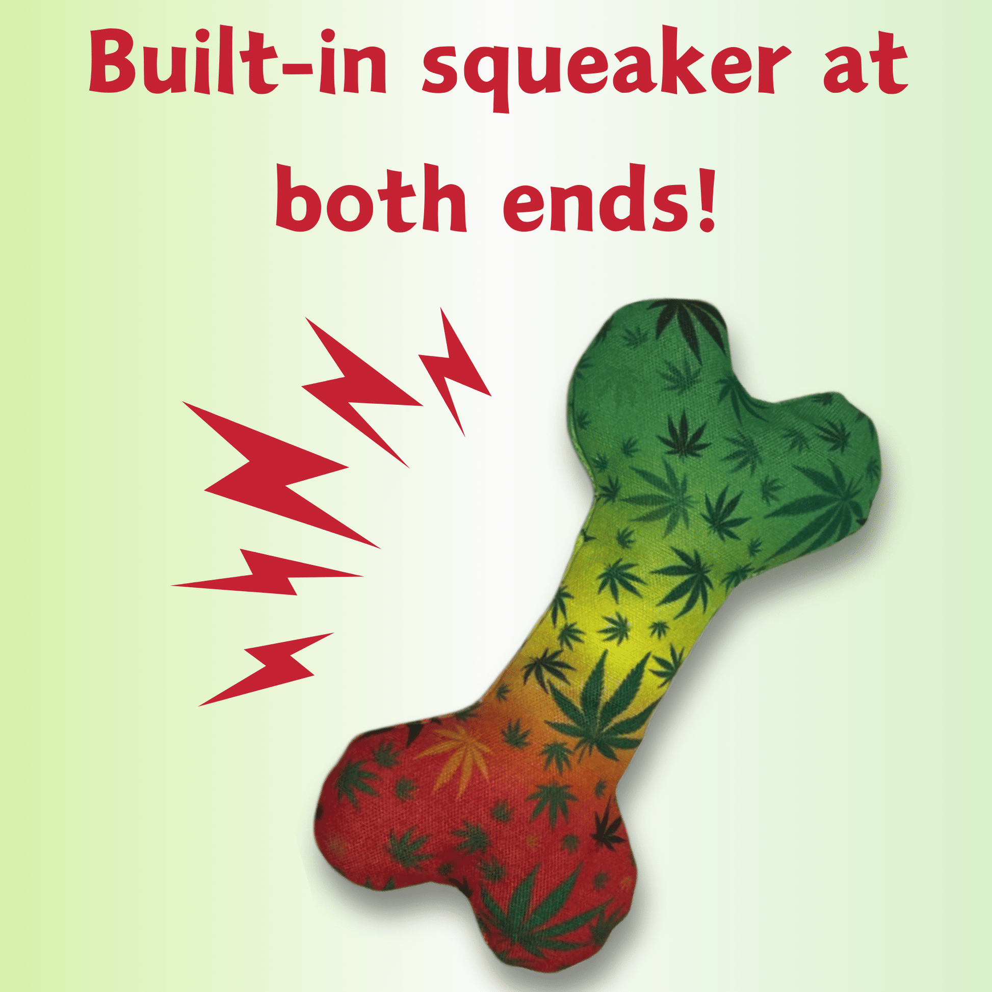 Stoned to da Bone, Cute Stuffed Rasta Leaf Bone Dog Toy, Funny Squeaky Weed Toy, Cool Plush Novelty 420 Gift for for Pup image 3