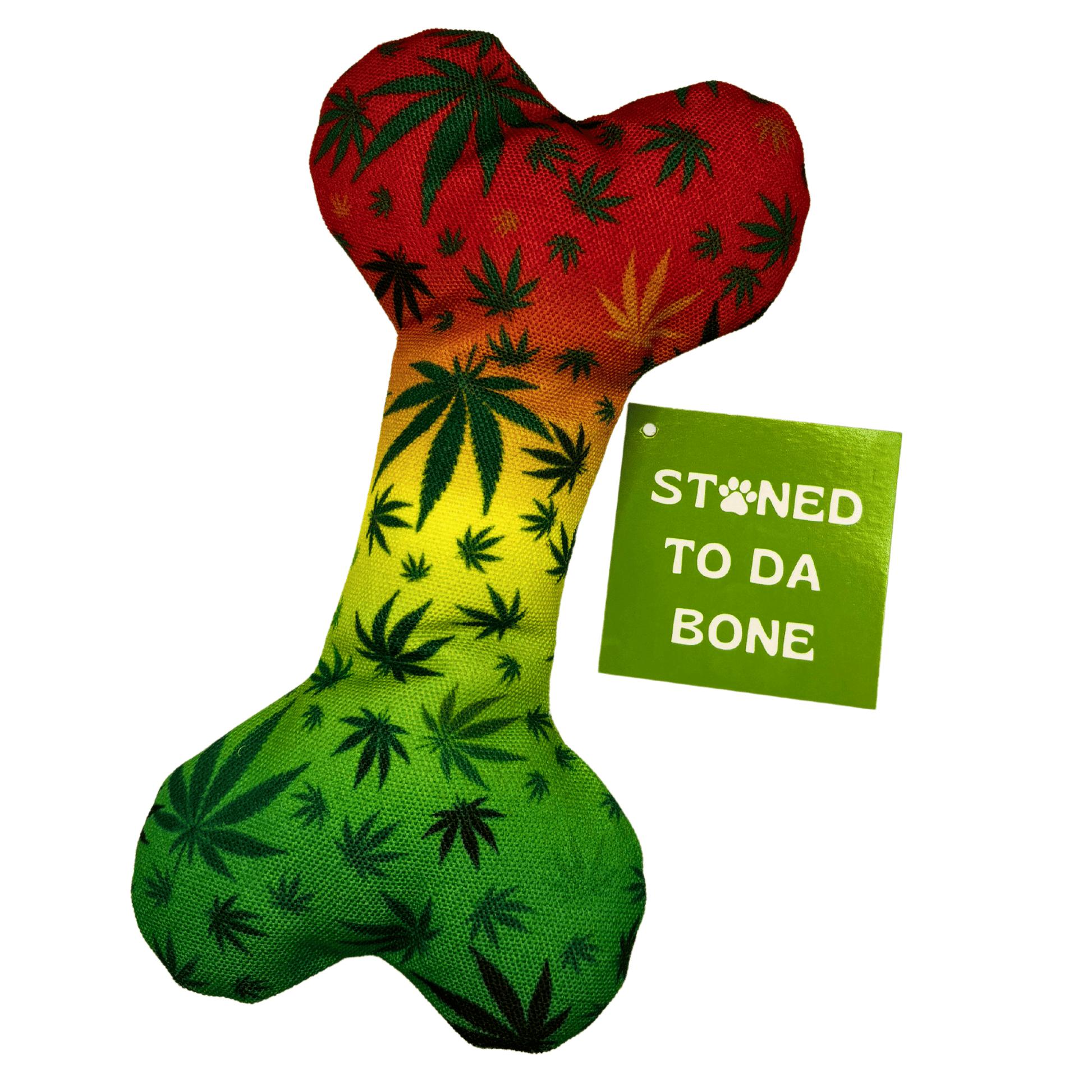 Stoned to da Bone, Cute Stuffed Rasta Leaf Bone Dog Toy, Funny Squeaky Weed Toy, Cool Plush Novelty 420 Gift for for Pup image 2