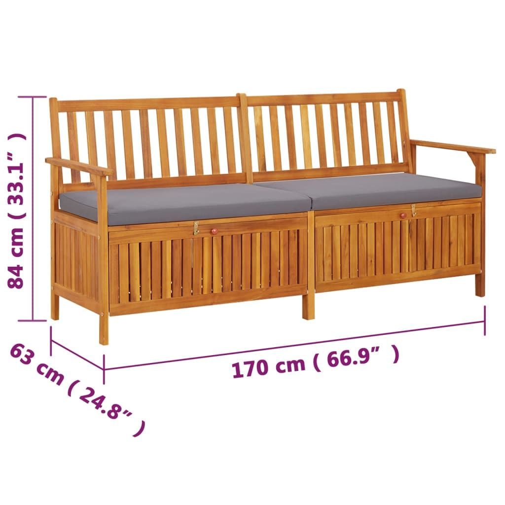 Storage Bench with Cushion 66.9" Solid Wood Acacia image 8