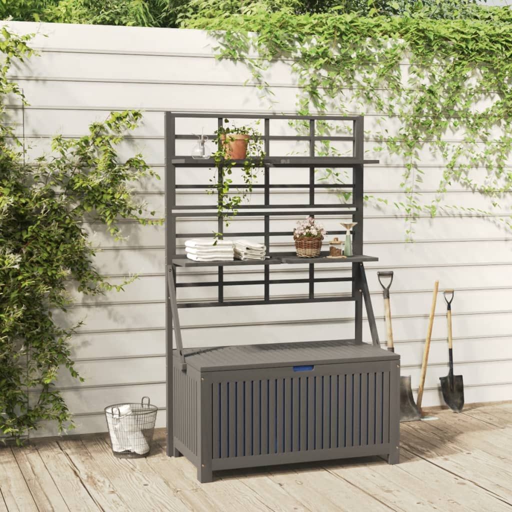 Storage Box with Trellis Gray 39"x19.7"x63" Solid Wood Acacia image 1