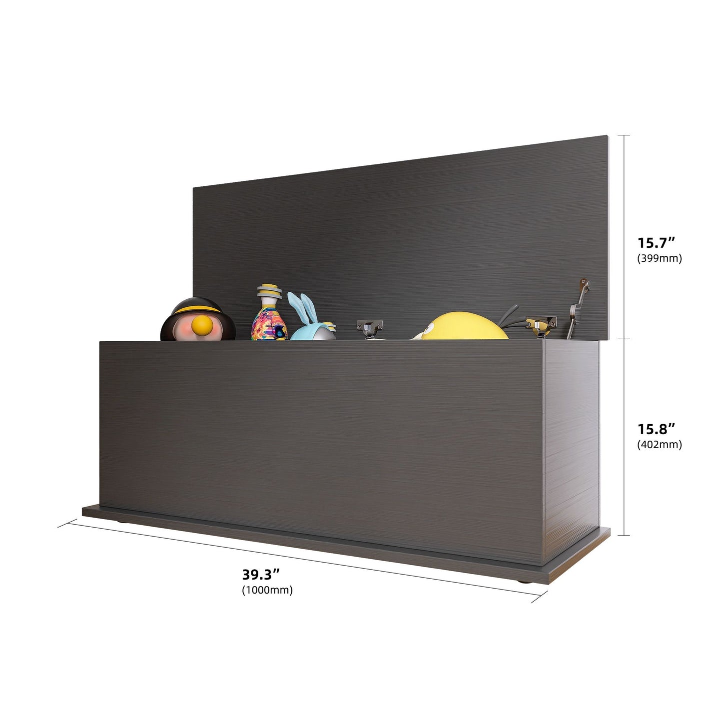 Black storage chest trunk with lift top - used as coffee table in living room