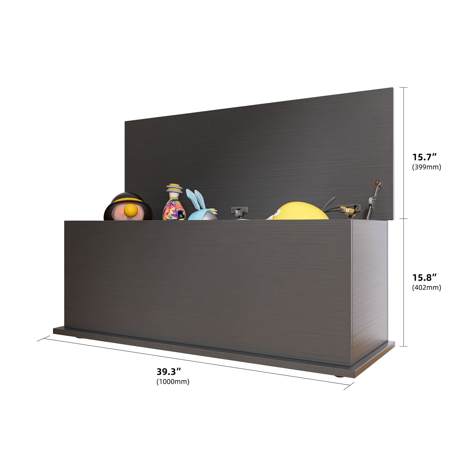 Black storage chest trunk with lift top - used as coffee table in living room
