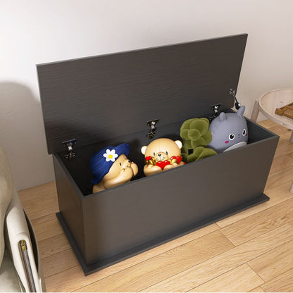 Black storage chest trunk with lift top - open lid revealing interior storage space