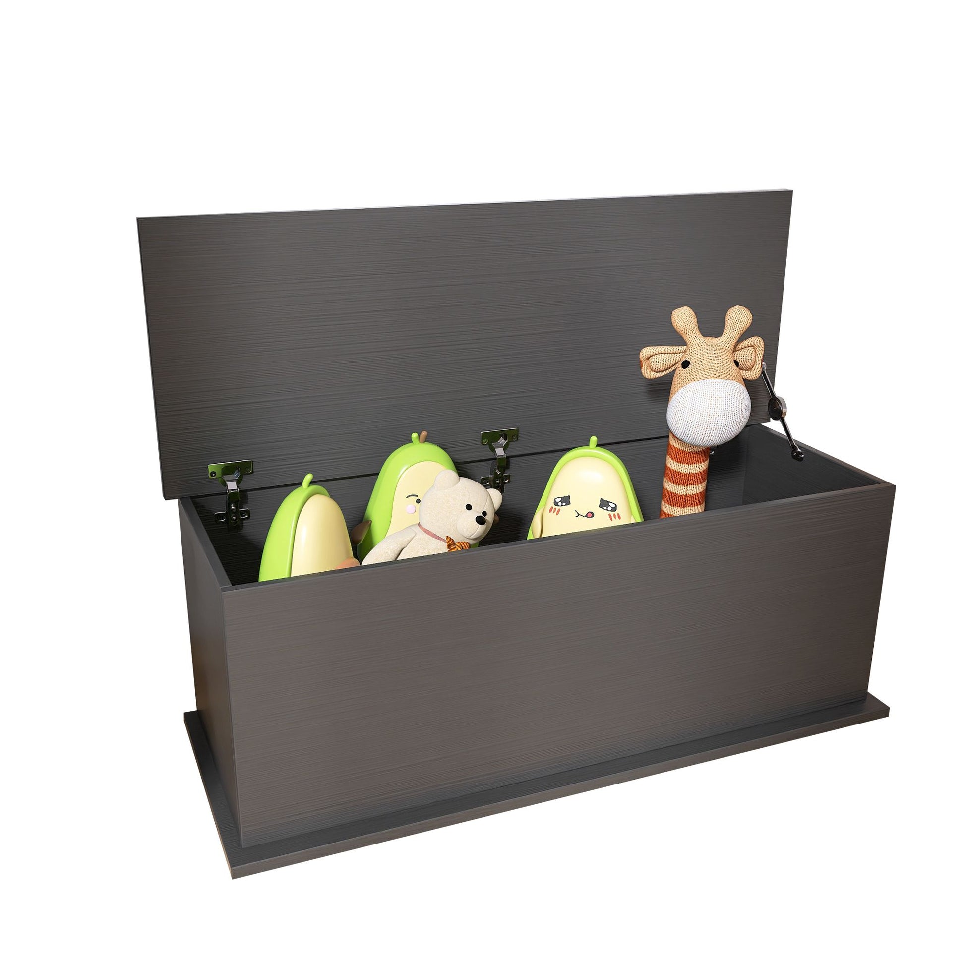 Black storage chest trunk used as entryway bench with decorative pillows
