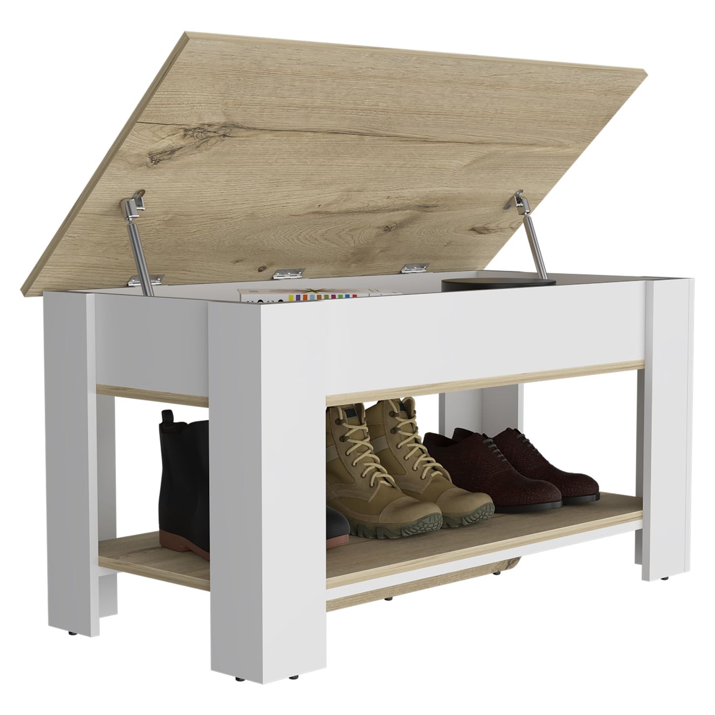 Storage Table Polgon, Extendable Table Shelf, Lower Shelf, Light Oak / White Finish image 7