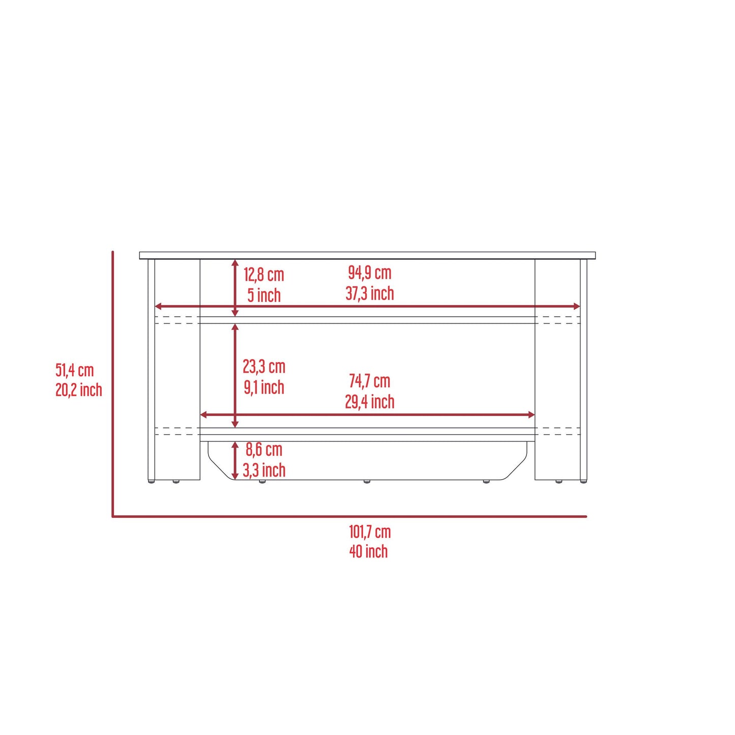 Storage Table Polgon, Extendable Table Shelf, Lower Shelf, Light Oak / White Finish image 9