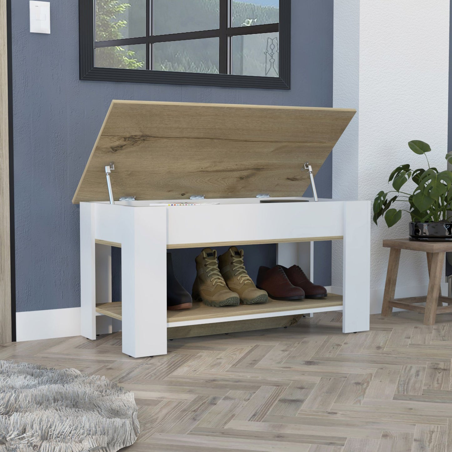 Storage Table Polgon, Extendable Table Shelf, Lower Shelf, Light Oak / White Finish image 8
