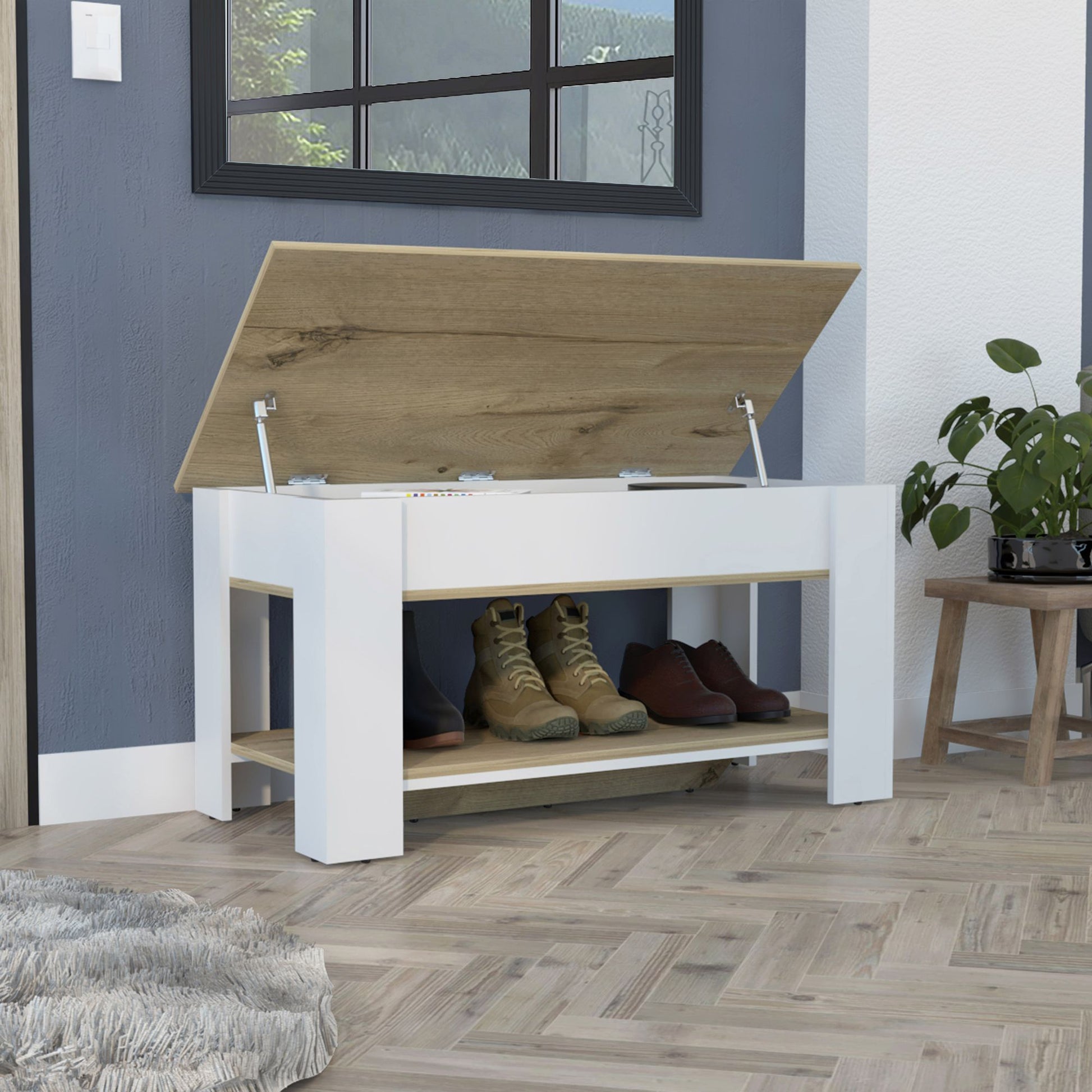 Storage Table Polgon, Extendable Table Shelf, Lower Shelf, Light Oak / White Finish image 8
