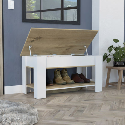Storage Table Polgon, Extendable Table Shelf, Lower Shelf, Light Oak / White Finish image 8