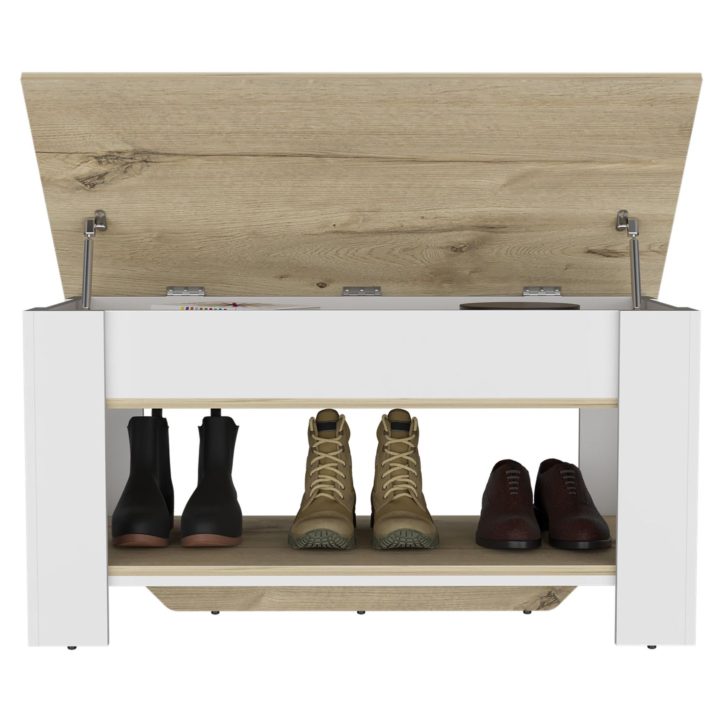 Storage Table Polgon, Extendable Table Shelf, Lower Shelf, Light Oak / White Finish image 3