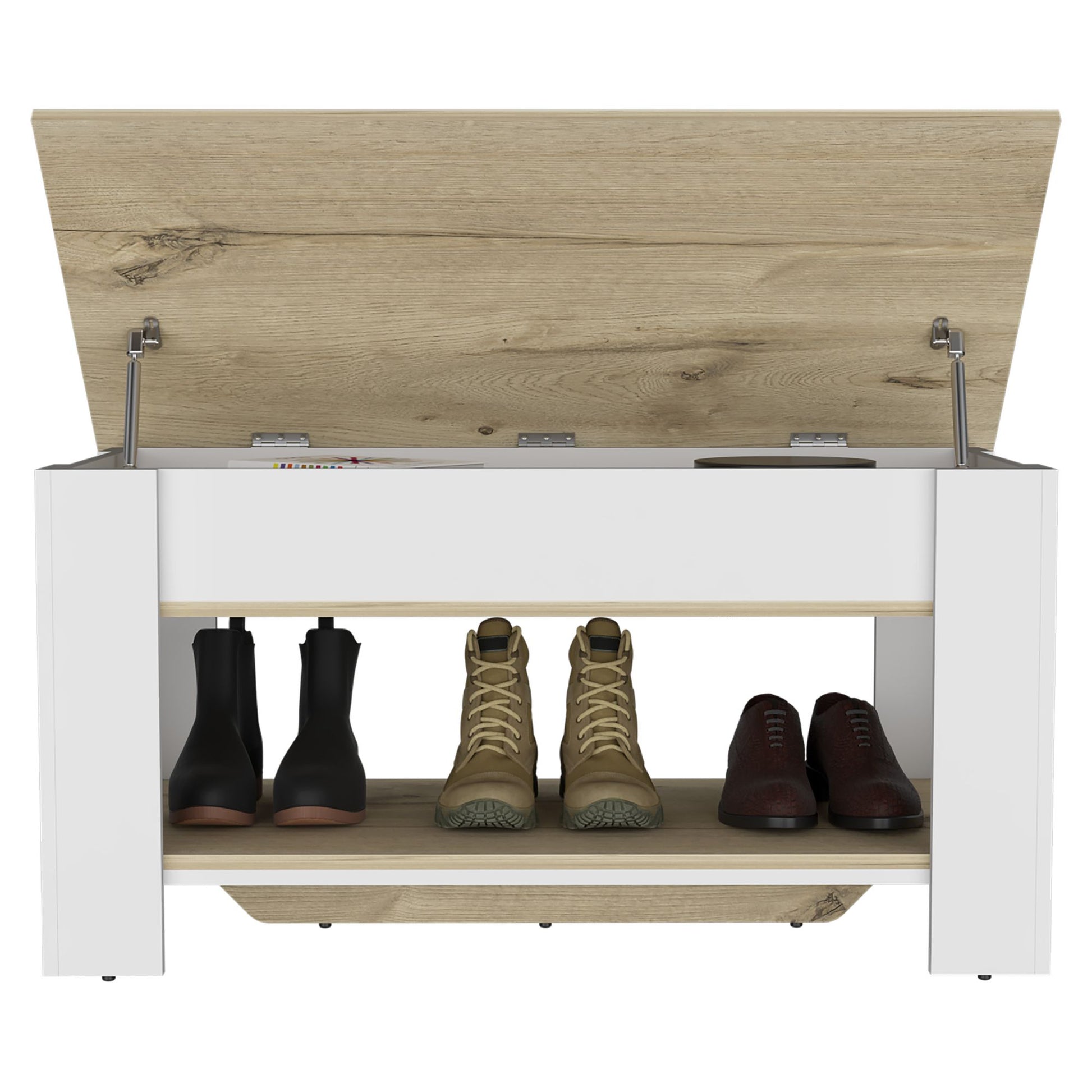 Storage Table Polgon, Extendable Table Shelf, Lower Shelf, Light Oak / White Finish image 3
