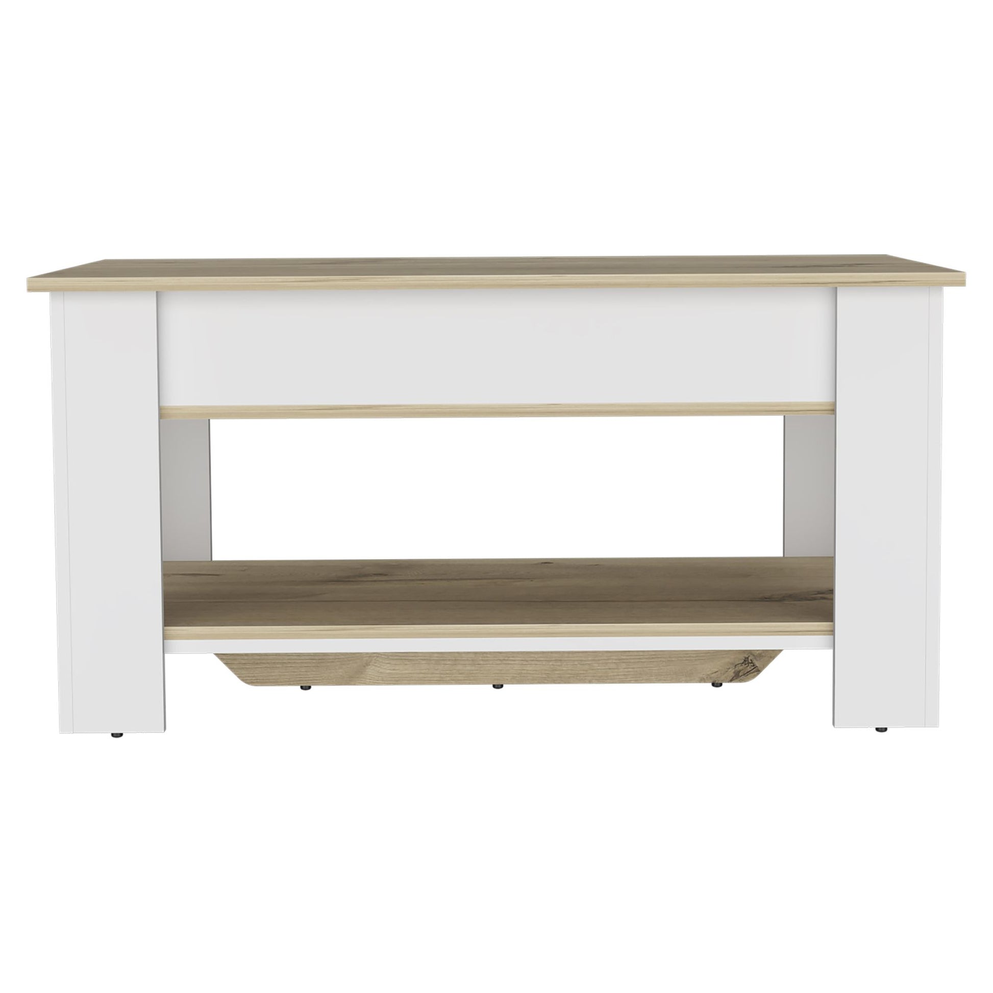 Storage Table Polgon, Extendable Table Shelf, Lower Shelf, Light Oak / White Finish image 2