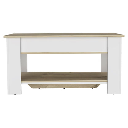 Storage Table Polgon, Extendable Table Shelf, Lower Shelf, Light Oak / White Finish image 2