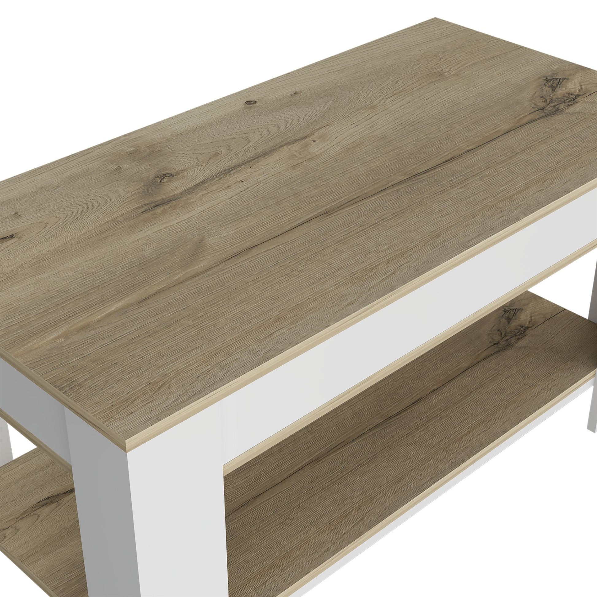Storage Table Polgon, Extendable Table Shelf, Lower Shelf, Light Oak / White Finish image 5