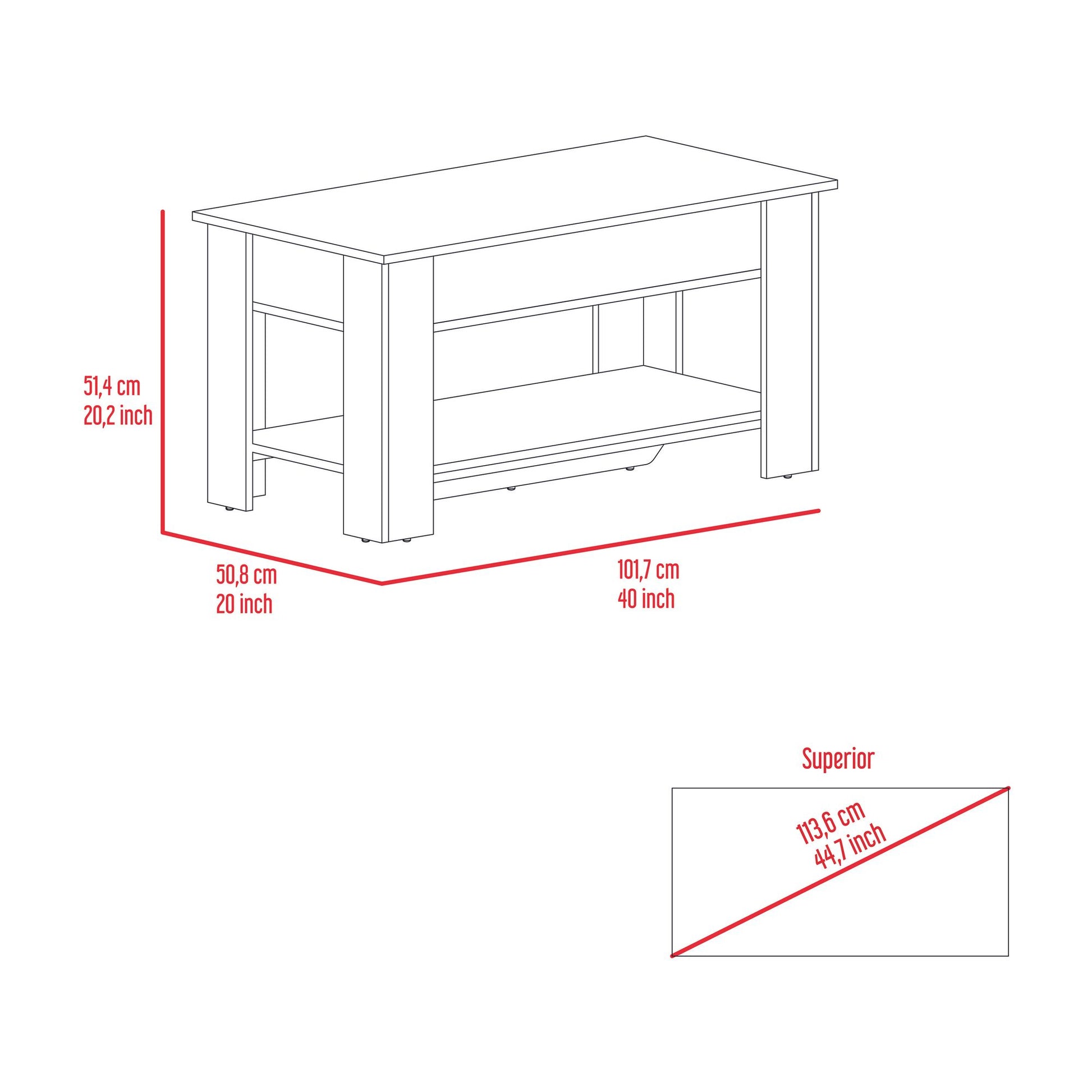 Storage Table Polgon, Extendable Table Shelf, Lower Shelf, Light Oak / White Finish image 11