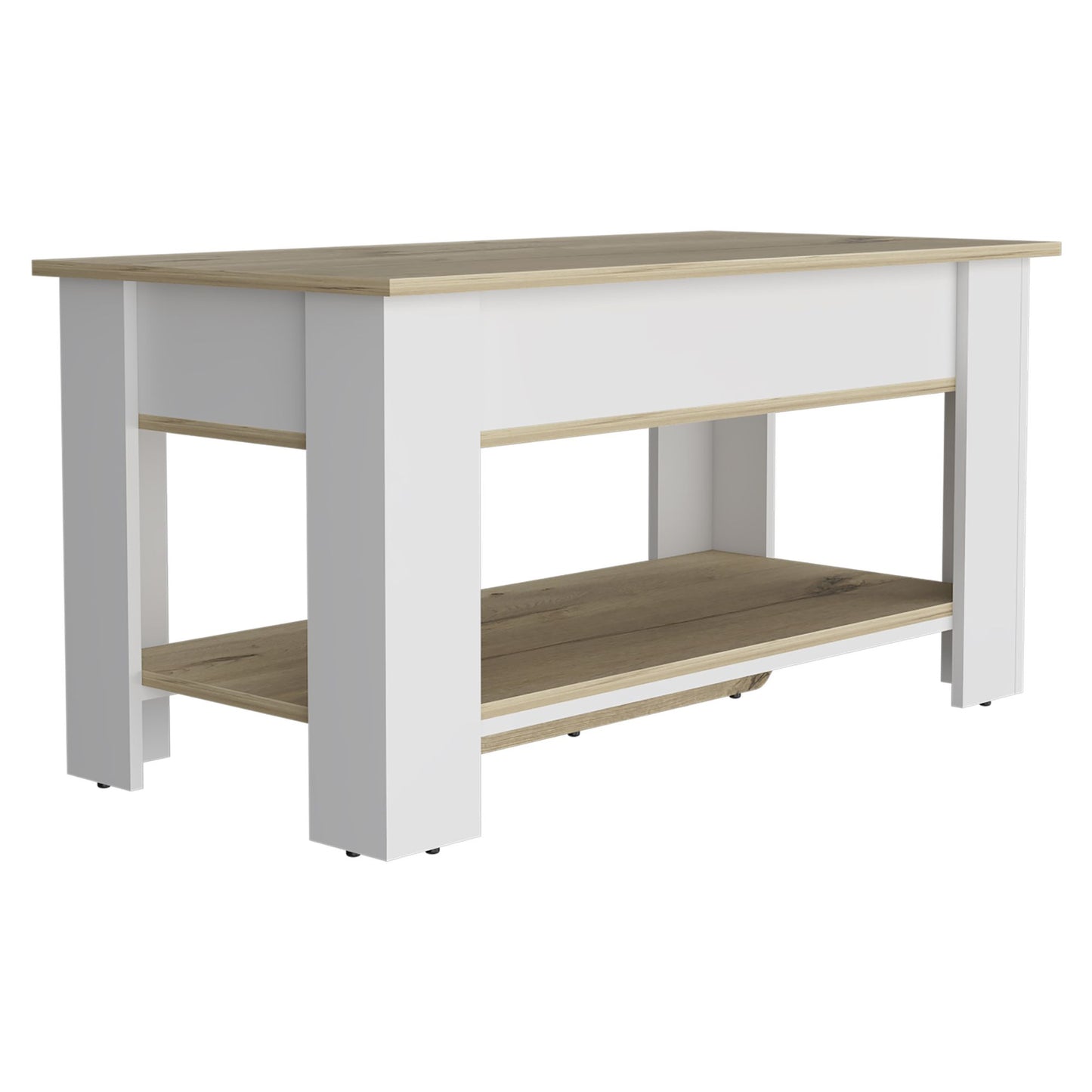 Storage Table Polgon, Extendable Table Shelf, Lower Shelf, Light Oak / White Finish image 10