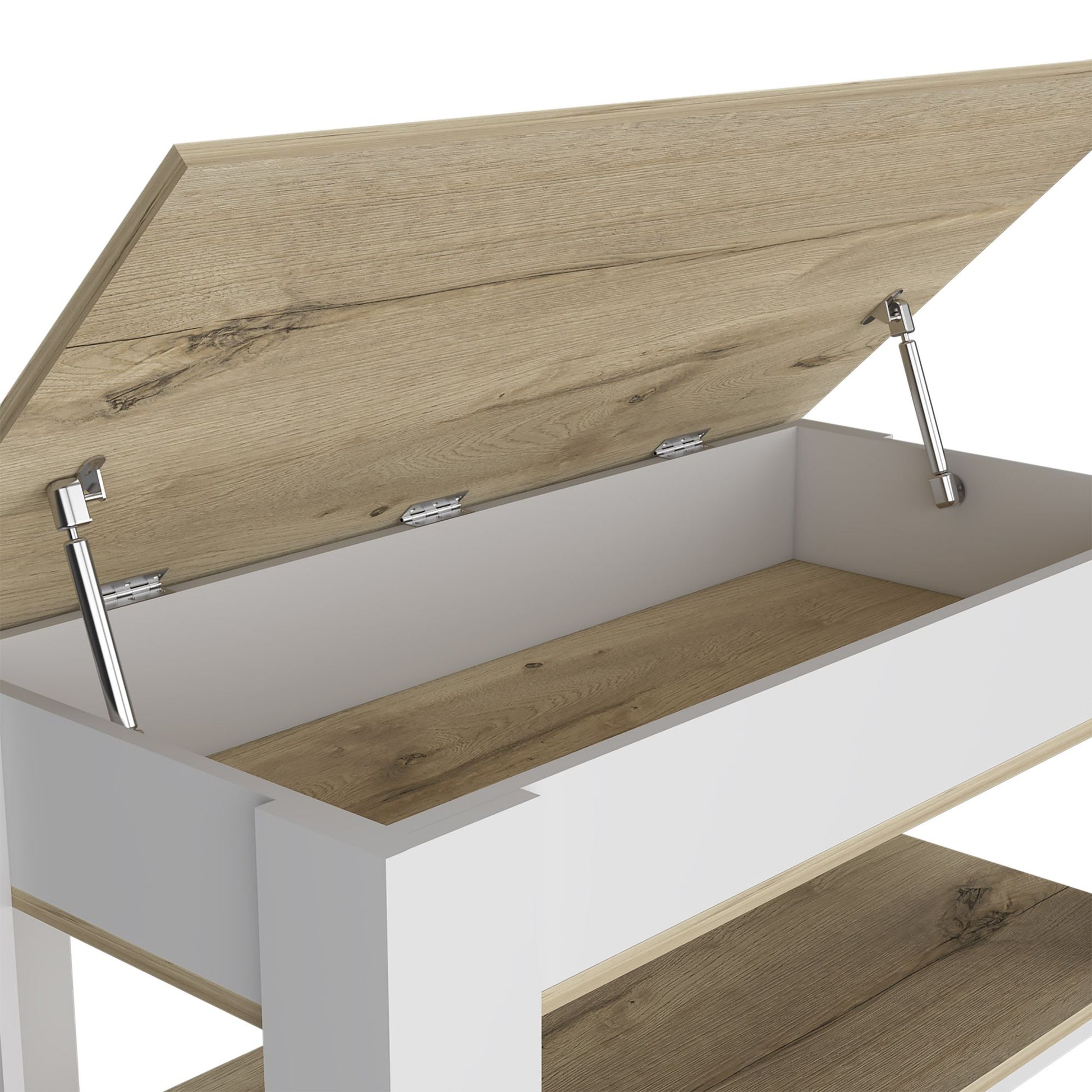 Storage Table Polgon, Extendable Table Shelf, Lower Shelf, Light Oak / White Finish image 4