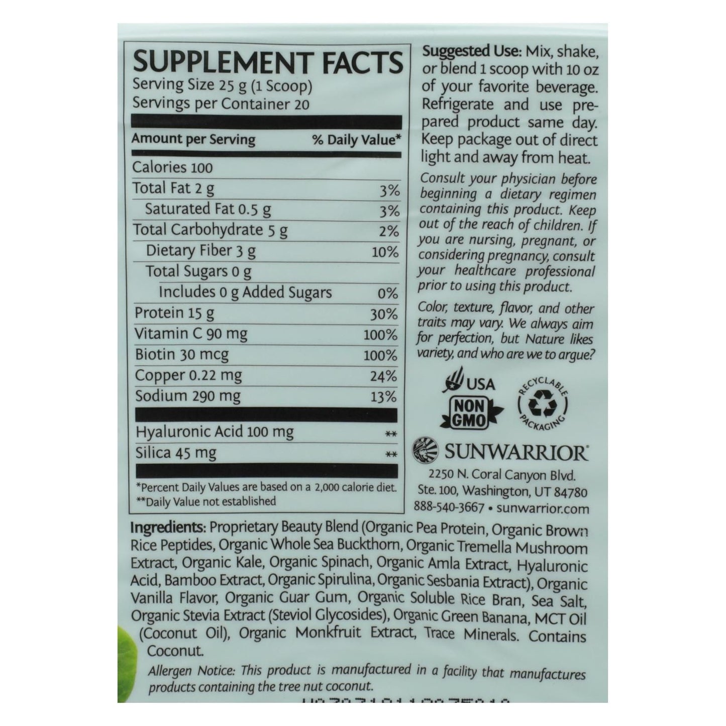 Sunwarrior - Collagen Tahitian Vanilla - 1 Each - 17.6 Oz image 3