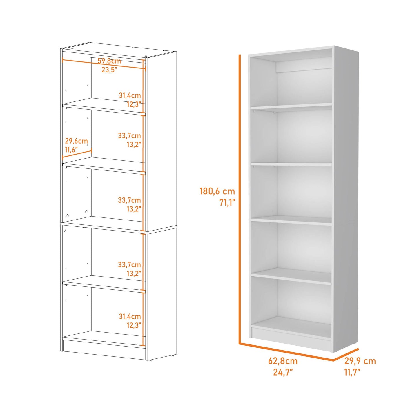 Sutton 4 Shelves Bookcase with Modern Storage Shelves image 3