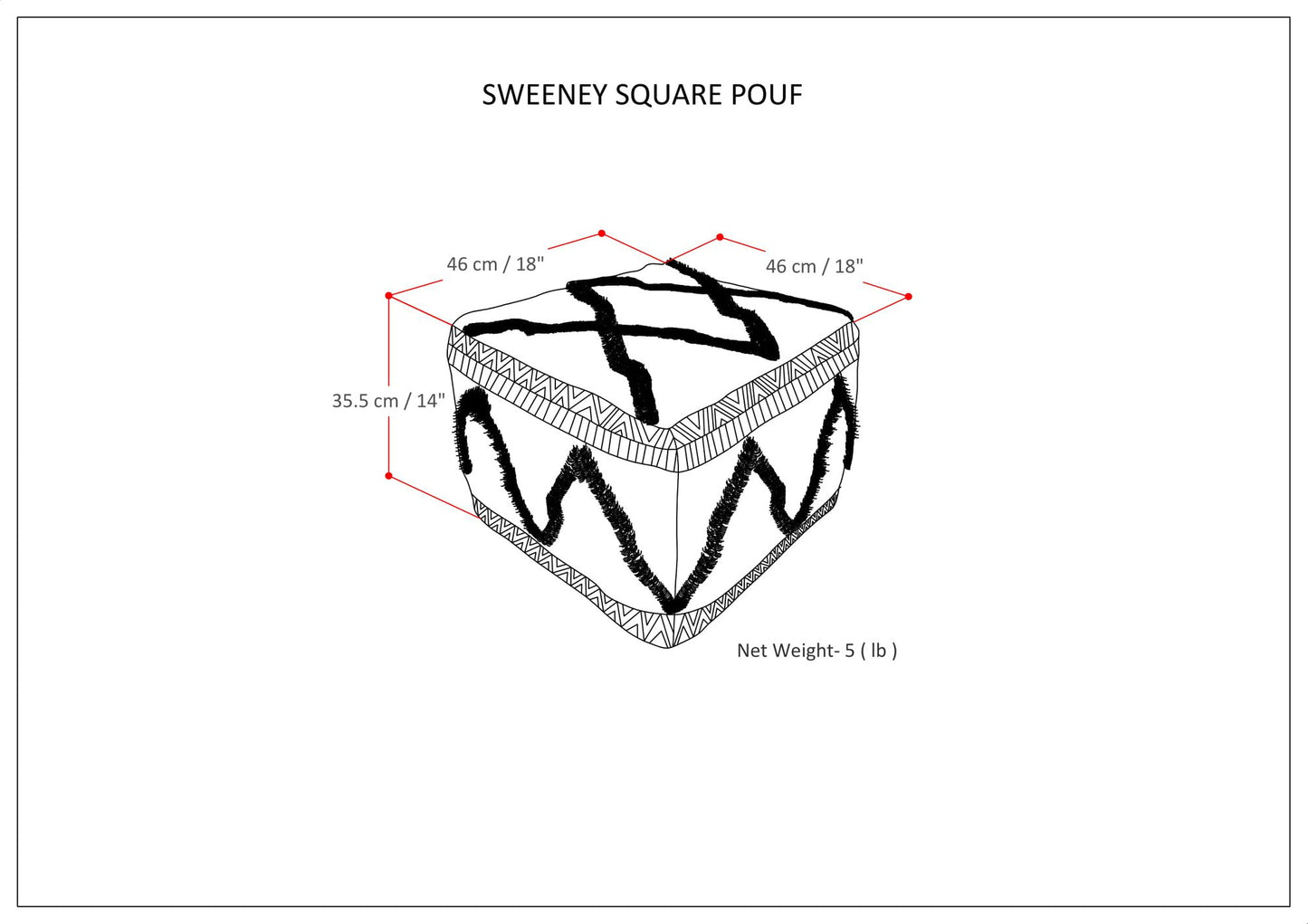 Sweeney 18 inch Wide Square Pouf in Grey and Natural Wool and Cotton image 6