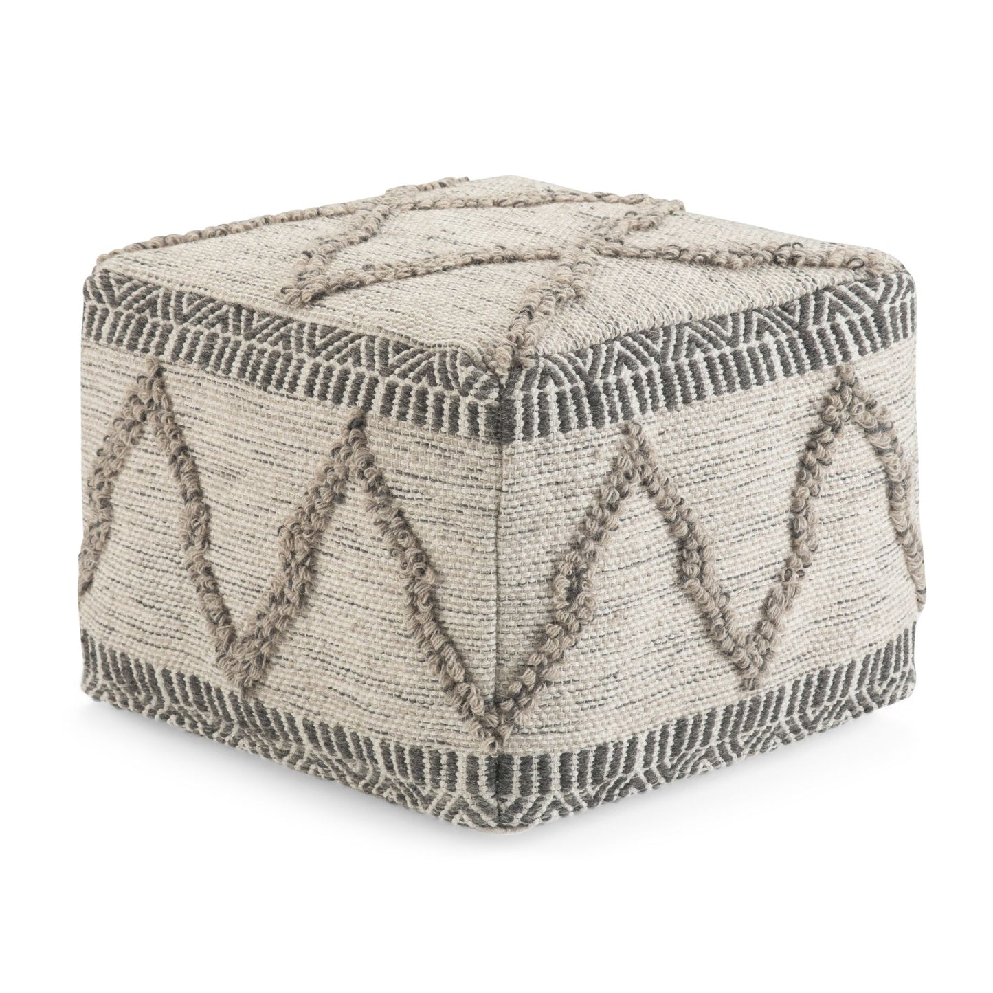 Sweeney 18 inch Wide Square Pouf in Grey and Natural Wool and Cotton image 1