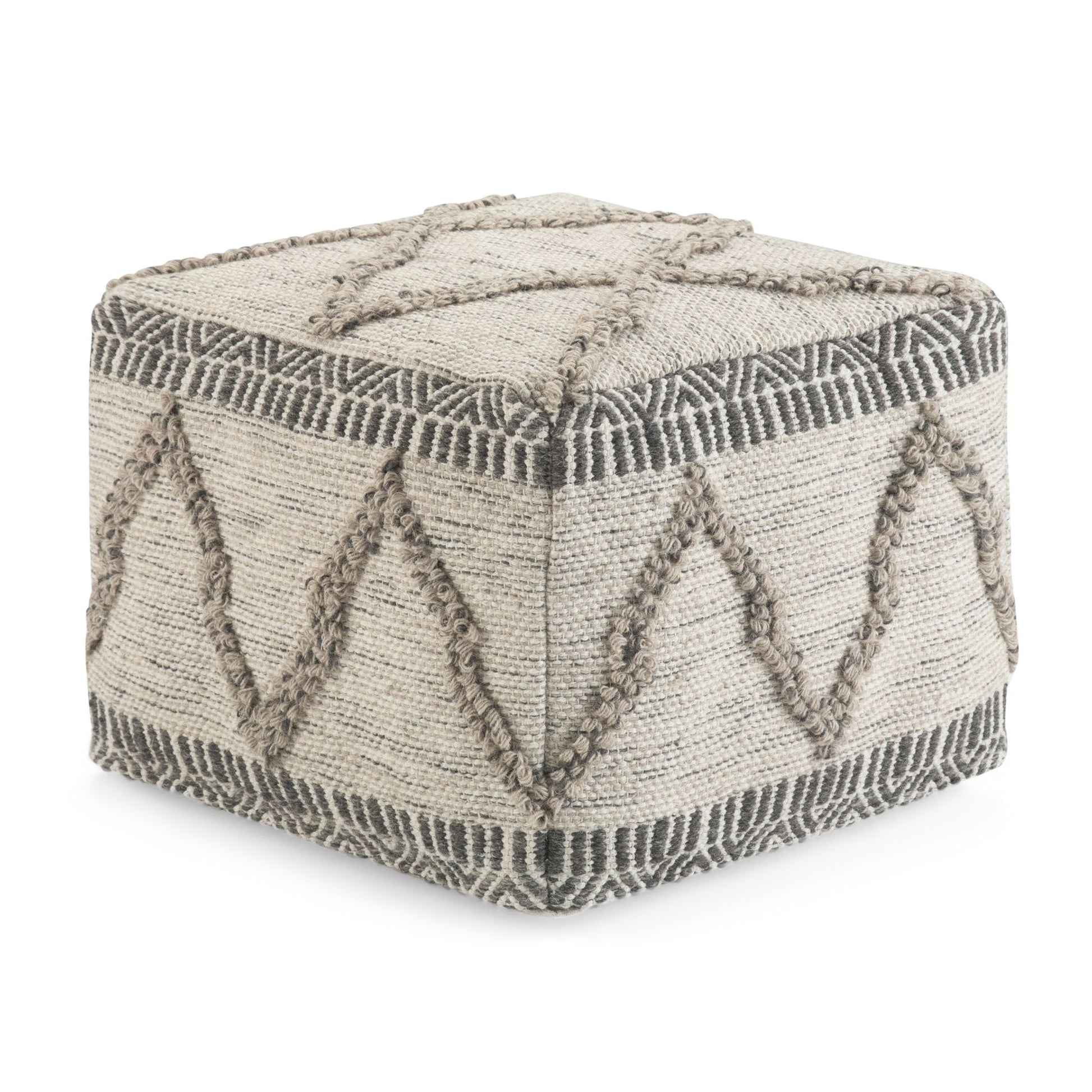 Sweeney 18 inch Wide Square Pouf in Grey and Natural Wool and Cotton image 1
