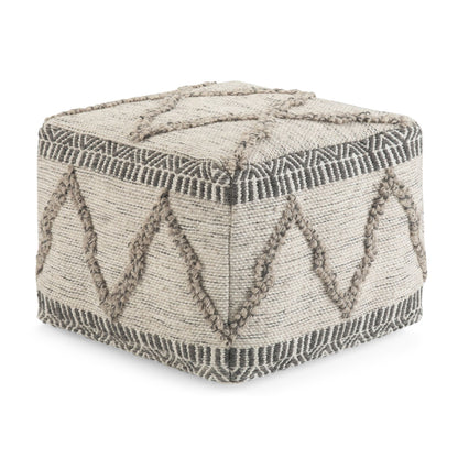 Sweeney 18 inch Wide Square Pouf in Grey and Natural Wool and Cotton image 1