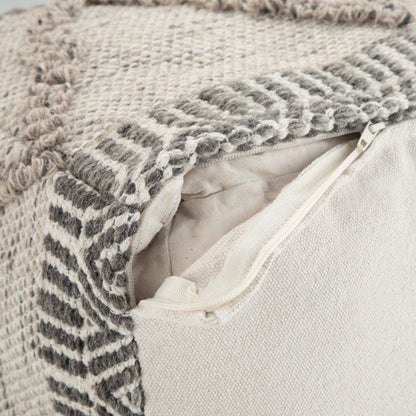 Sweeney 18 inch Wide Square Pouf in Grey and Natural Wool and Cotton image 3