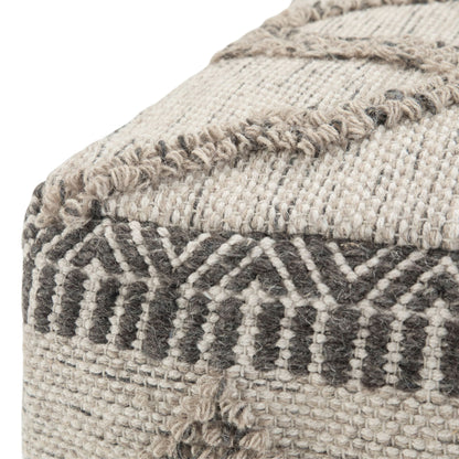 Sweeney 18 inch Wide Square Pouf in Grey and Natural Wool and Cotton image 2