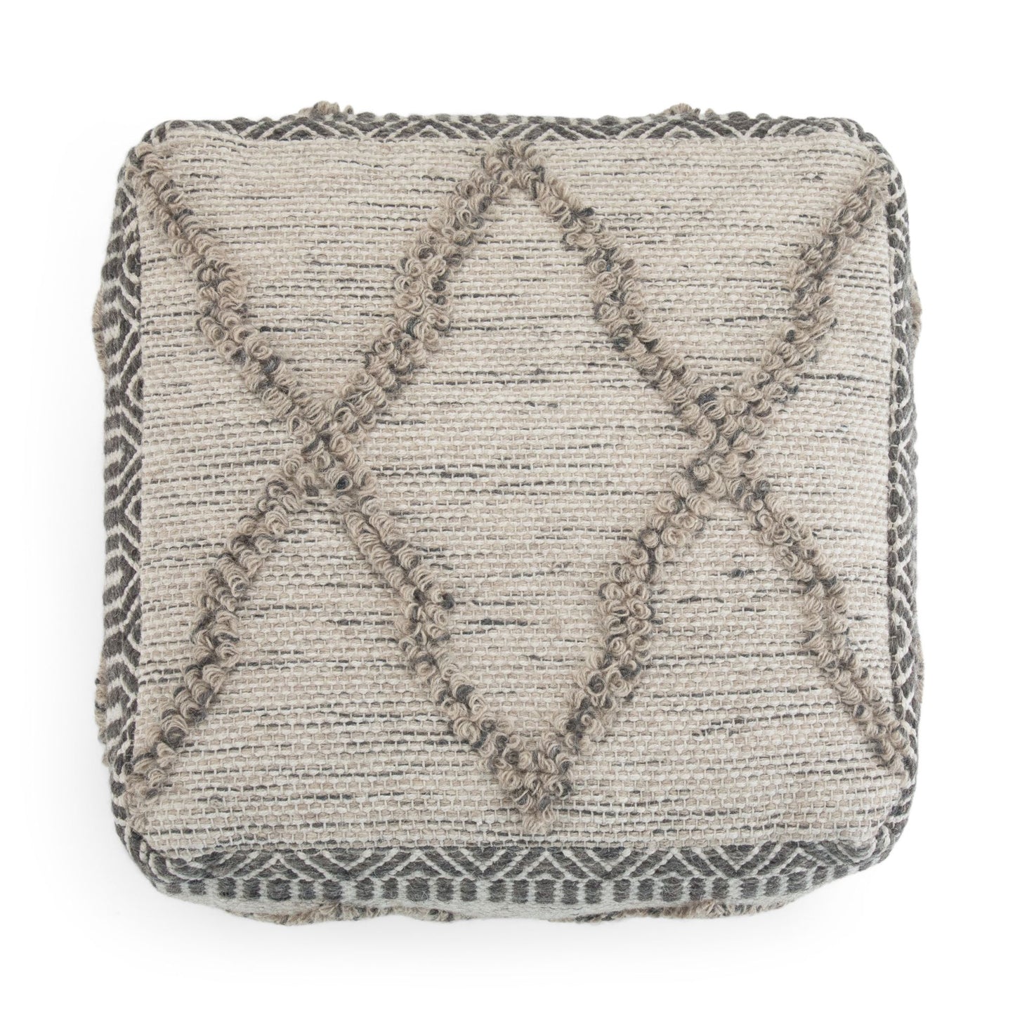 Sweeney 18 inch Wide Square Pouf in Grey and Natural Wool and Cotton image 5