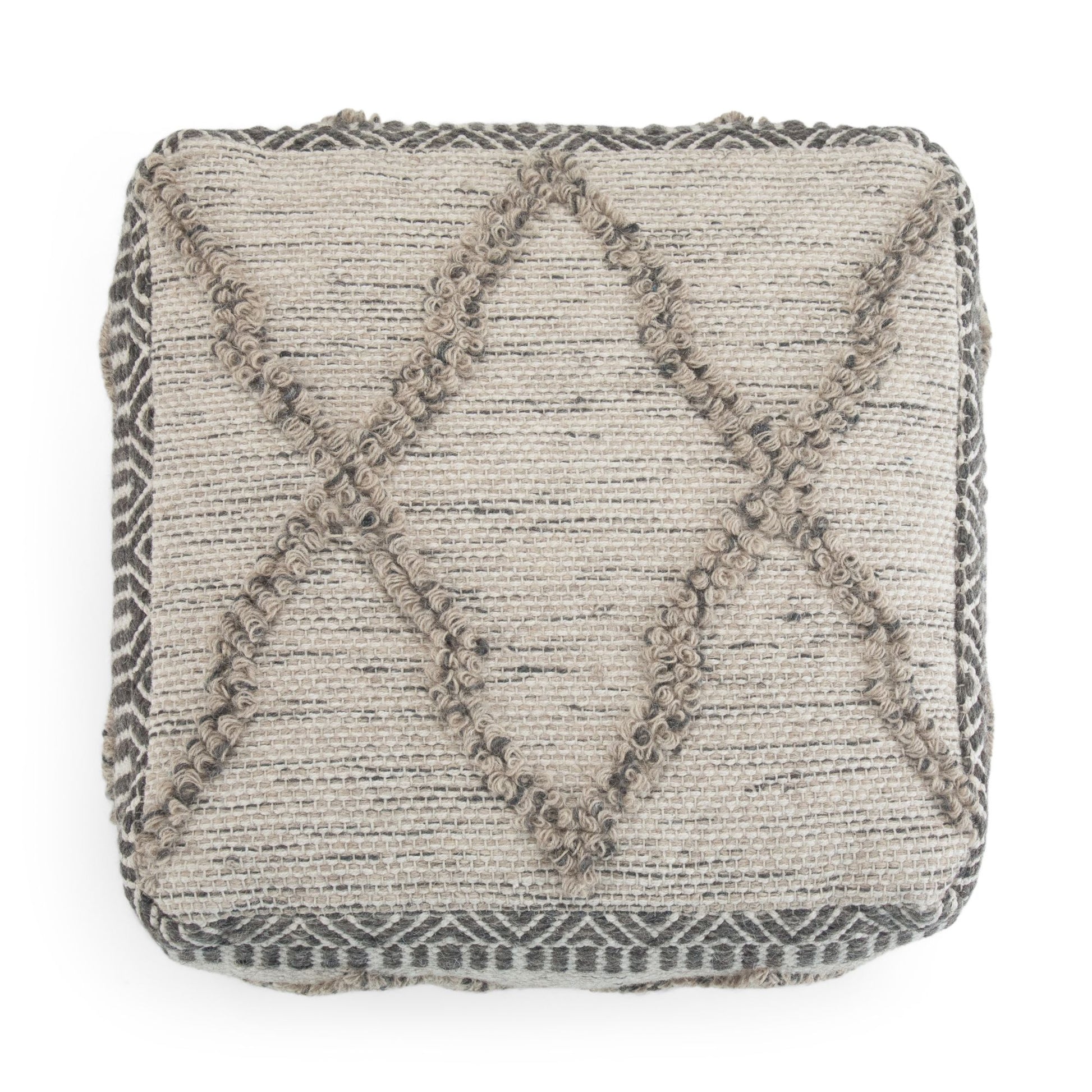 Sweeney 18 inch Wide Square Pouf in Grey and Natural Wool and Cotton image 5
