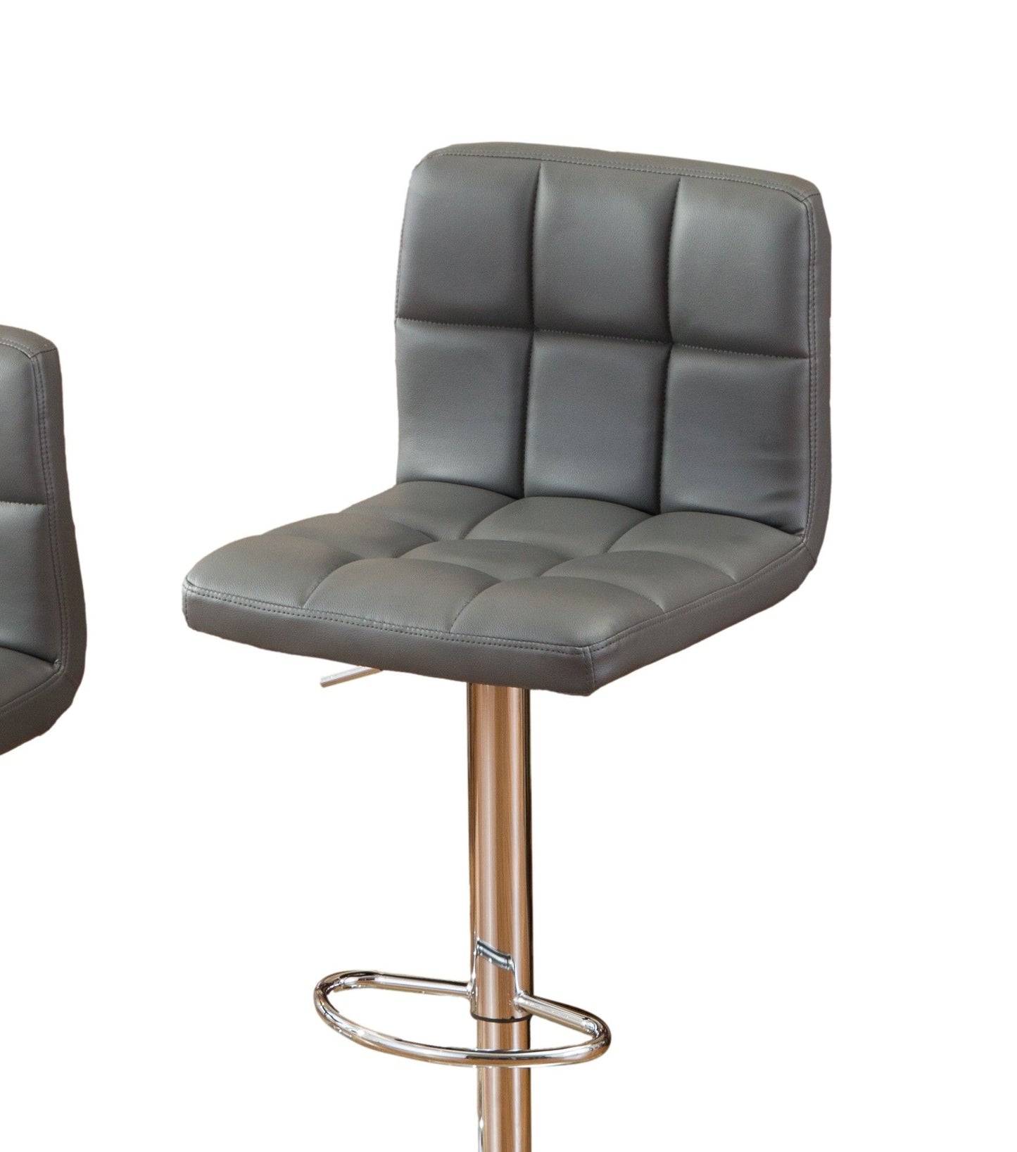 Swivel Faux Leather Adjustable Hydraulic Bar Stool, Set of 2, Gray image 5