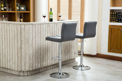 Swivel Faux Leather Adjustable Hydraulic Bar Stool, Set of 2, Gray image 2
