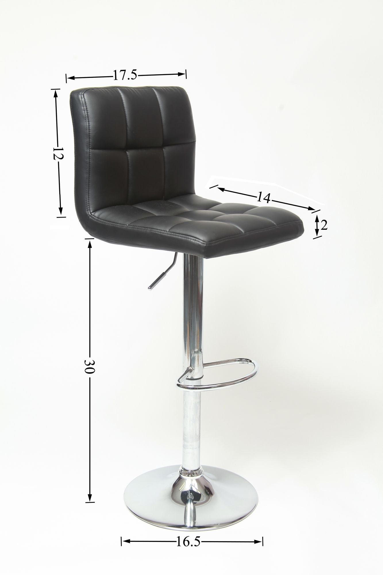 Swivel Faux Leather Adjustable Hydraulic Bar Stool, Set of 2, Gray image 6