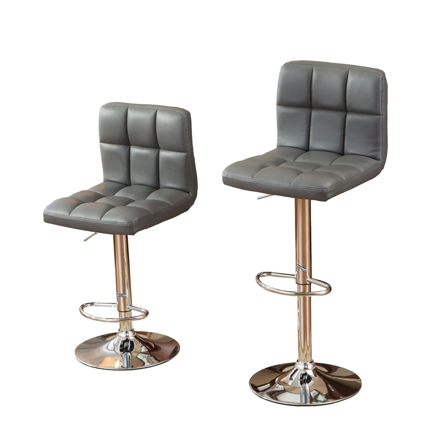 Swivel Faux Leather Adjustable Hydraulic Bar Stool, Set of 2, Gray image 3